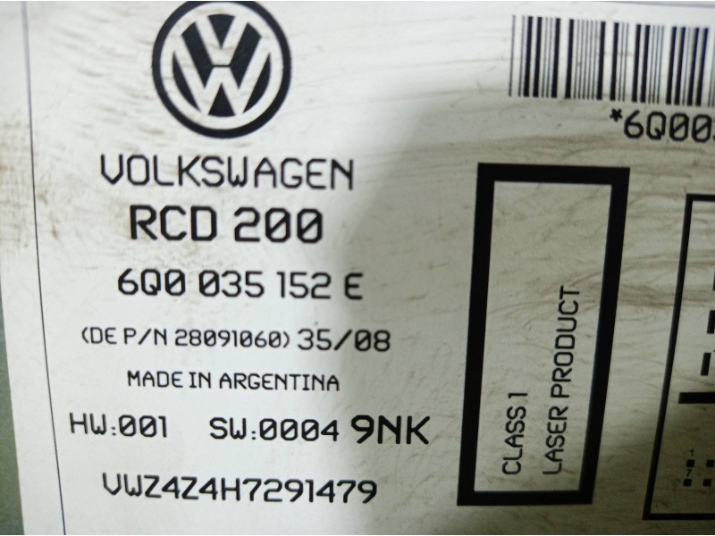 Recambio de sistema audio / radio cd para volkswagen polo (9n3) advance  referencia OEM IAM 6Q0035152D 6Q0035152DI