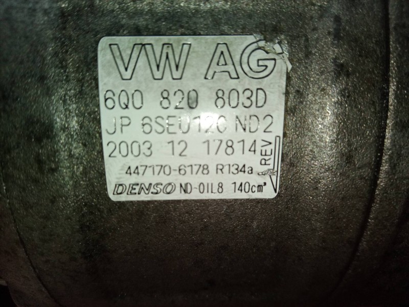 Recambio de compresor aire acondicionado para seat ibiza (6l1) sport referencia OEM IAM 6Q0820803D 6Q0820803D 6Q0820803D
