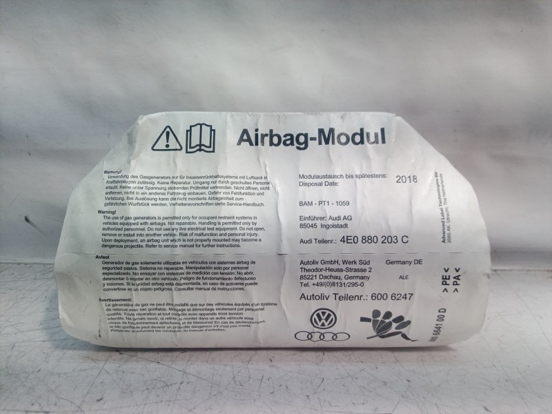 Recambio de airbag delantero derecho para audi a8 (4e2) 3.7 quattro referencia OEM IAM 4E0880203C 4E0880203C 4E0880203