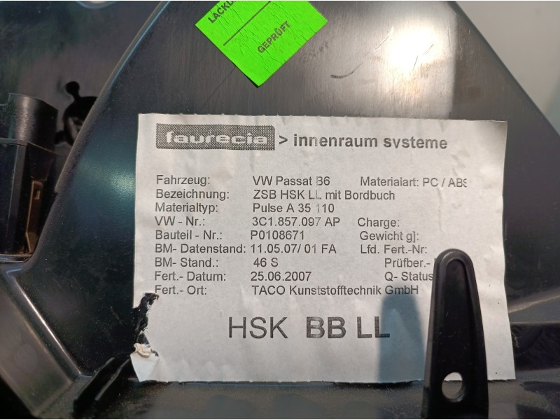 Recambio de guantera para volkswagen passat berlina (3c2) advance referencia OEM IAM 3C1857097AP 3C1857101 3C1857097