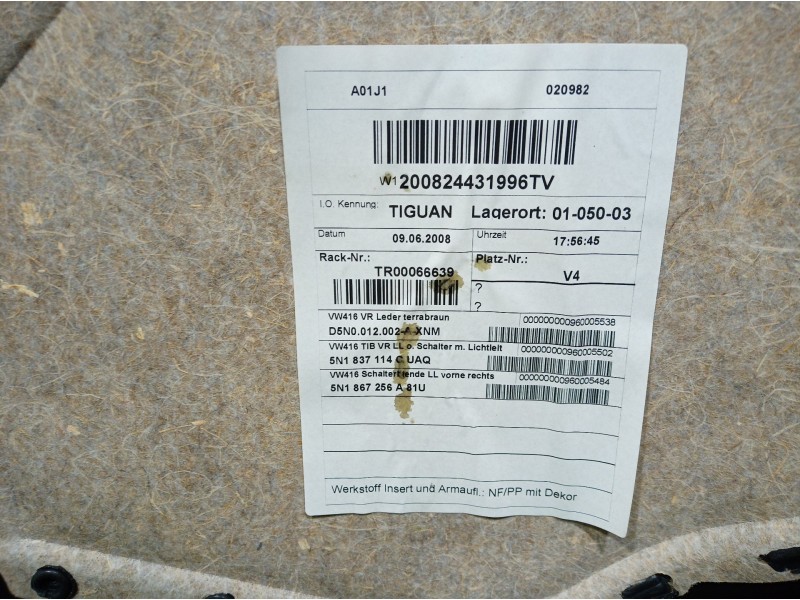 Recambio de guarnecido puerta delantera derecha para volkswagen tiguan (5n1) 2.0 tdi referencia OEM IAM 5N0012002A 5N0867012 5N1