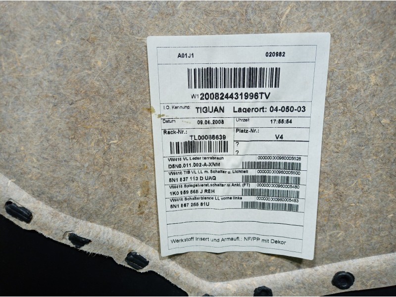 Recambio de guarnecido puerta delantera izquierda para volkswagen tiguan (5n1) 2.0 tdi referencia OEM IAM 5N0011002A 5N186725581