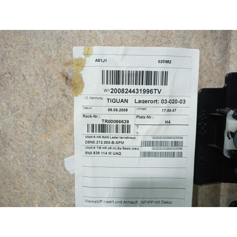 Recambio de guarnecido puerta trasera derecha para volkswagen tiguan (5n1) 2.0 tdi referencia OEM IAM 5N0212000B 5N0212000B 5N08