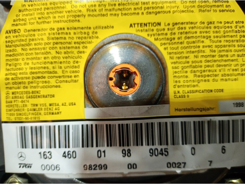 Recambio de airbag volante para mercedes-benz clase m (w163) 320 (163.154) referencia OEM IAM 1634600198904506 1634600198904506 