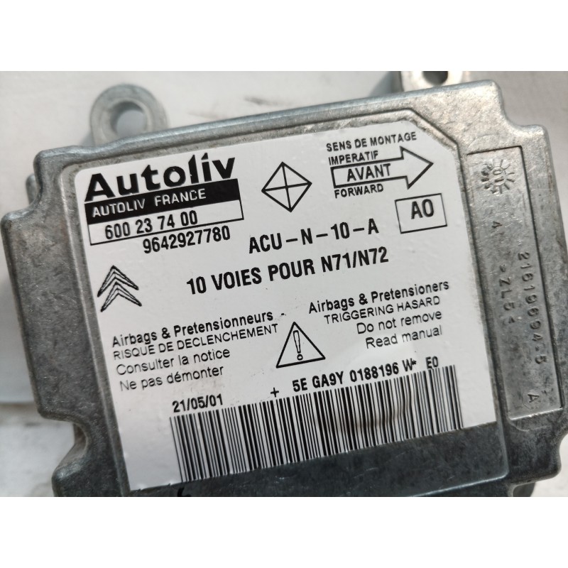 Recambio de centralita airbag para citroën xsara berlina 1.6 16v tonic referencia OEM IAM 9642927780 9642927780 600237400