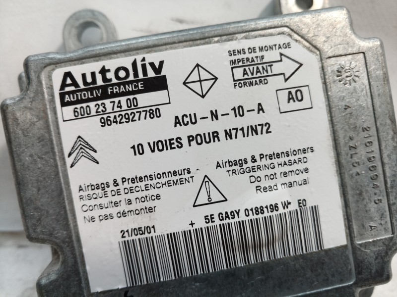 Recambio de centralita airbag para citroën xsara berlina 1.6 16v tonic referencia OEM IAM 9642927780 9642927780 600237400