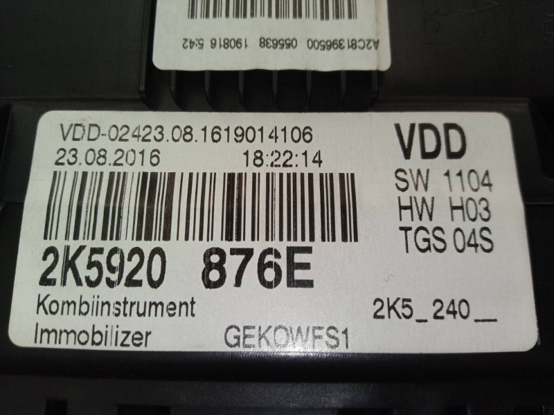 Recambio de cuadro instrumentos para volkswagen caddy ocio maxi outdoor bmt referencia OEM IAM 2K5920876E 2K5920876E 2K5920876E