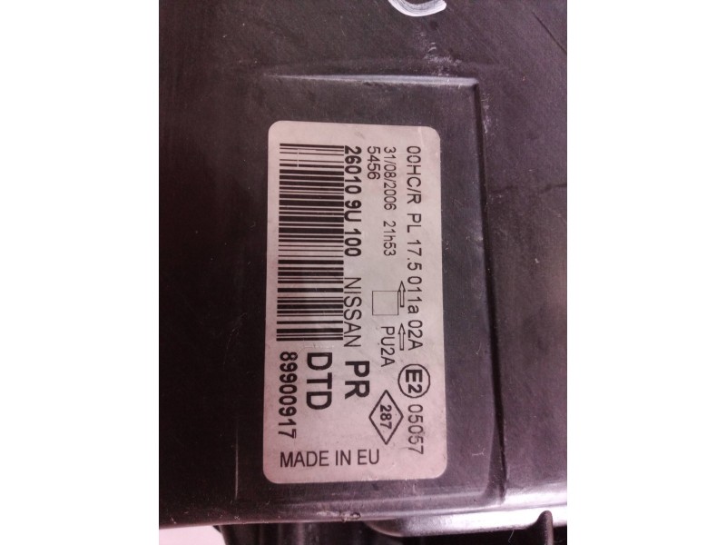 Recambio de faro derecho para nissan note (e11e) acenta referencia OEM IAM 260109U100 89900917 260109U100