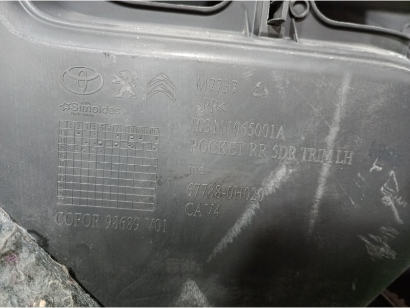 Recambio de guarnecido puerta trasera izquierda para peugeot 108 active referencia OEM IAM 677880H020 677880H020 677880H020