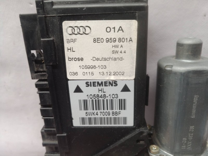 Recambio de motor elevalunas trasero izquierdo para audi a4 berlina (8e) referencia OEM IAM 8E0959801A 8E0959801 5WK47009