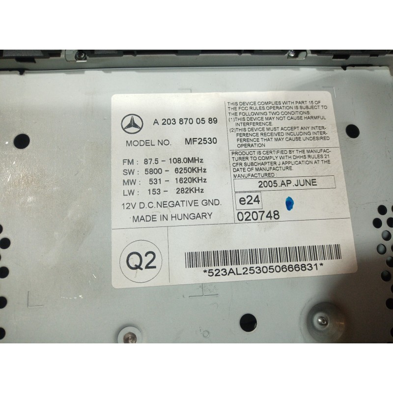Recambio de sistema audio / radio cd para mercedes-benz clase c (w203) berlina 220 cdi (la) (203.008) referencia OEM IAM A203870