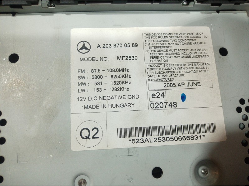 Recambio de sistema audio / radio cd para mercedes-benz clase c (w203) berlina 220 cdi (la) (203.008) referencia OEM IAM A203870