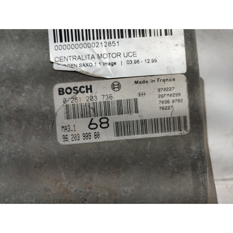 Recambio de centralita motor uce para citroën saxo 1.1 image referencia OEM IAM 9620398980 9620398980 0261203736