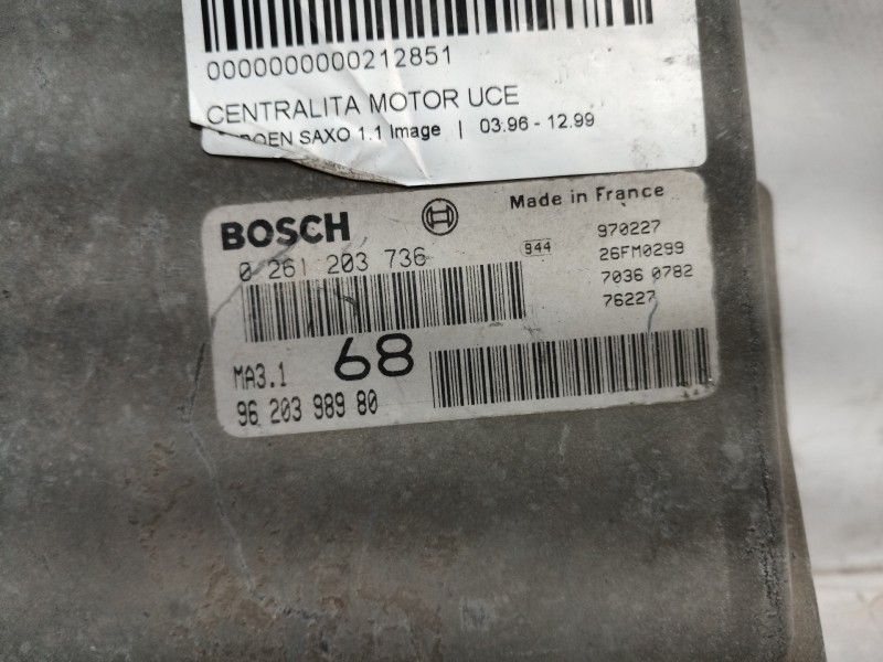 Recambio de centralita motor uce para citroën saxo 1.1 image referencia OEM IAM 9620398980 9620398980 0261203736