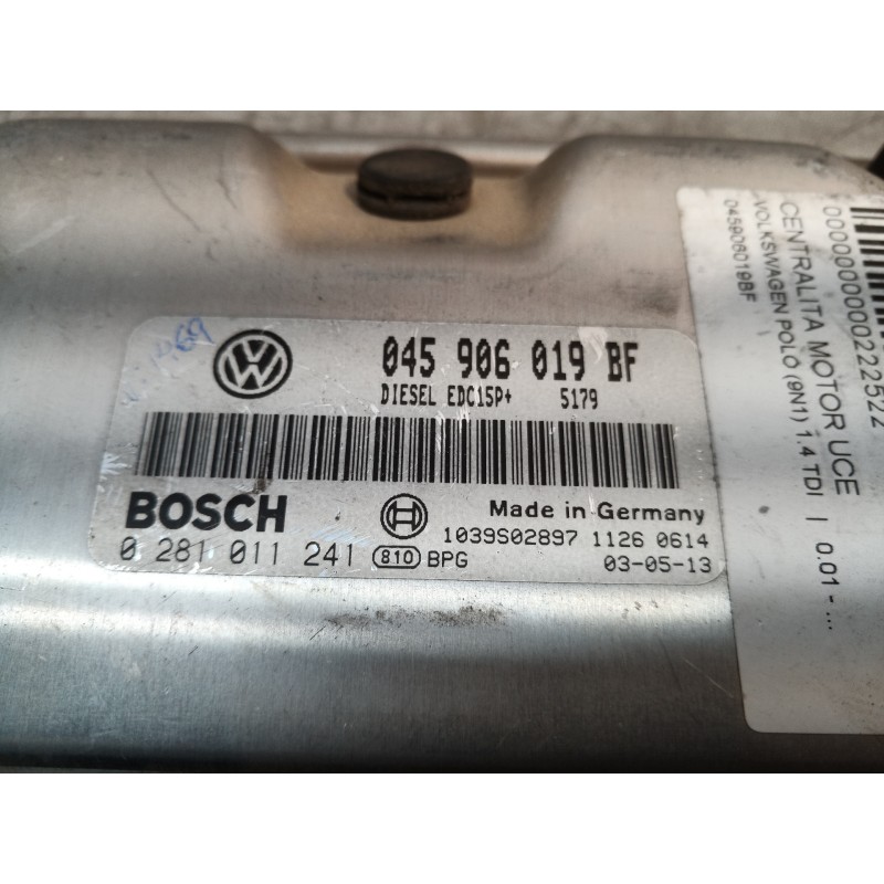 Recambio de centralita motor uce para volkswagen polo (9n1) 1.4 tdi referencia OEM IAM 045906019BF 0281011241 045906019BF