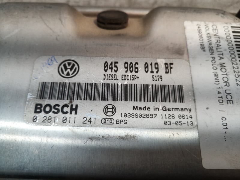 Recambio de centralita motor uce para volkswagen polo (9n1) 1.4 tdi referencia OEM IAM 045906019BF 0281011241 045906019BF