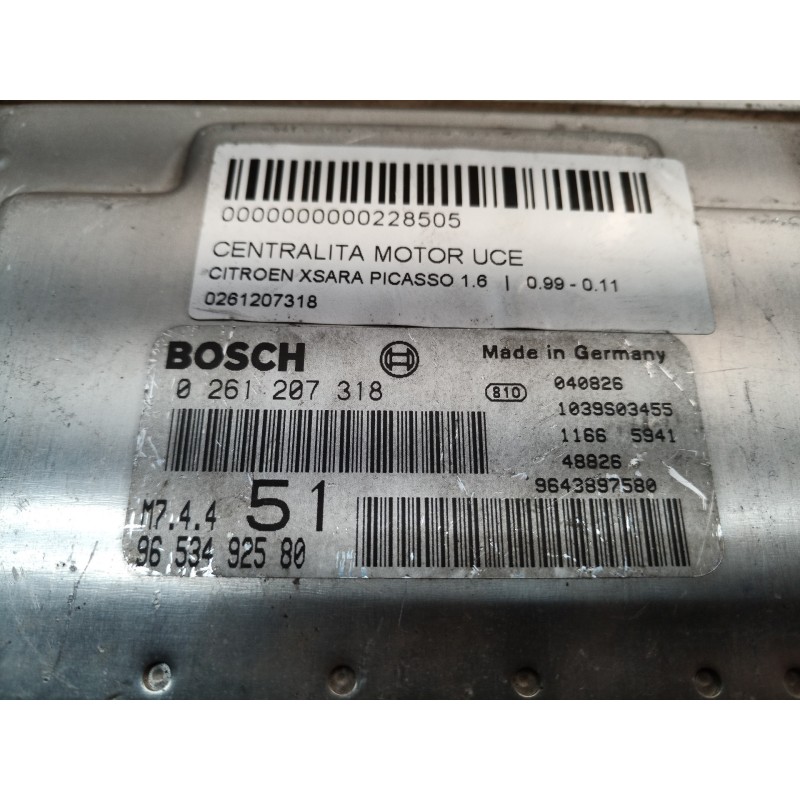 Recambio de centralita motor uce para citroën xsara picasso 1.6 referencia OEM IAM 0261207318 9653492580 1039S03455