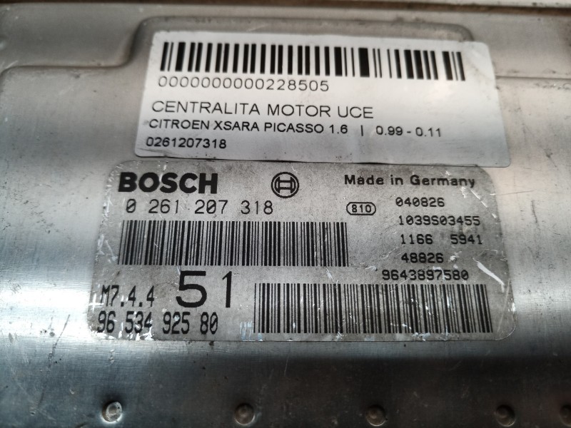 Recambio de centralita motor uce para citroën xsara picasso 1.6 referencia OEM IAM 0261207318 9653492580 1039S03455