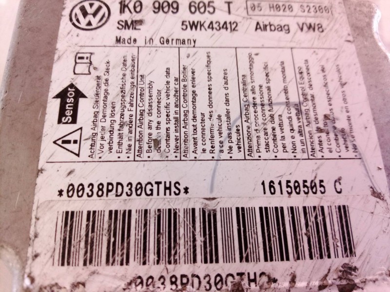 Recambio de centralita airbag para seat toledo (5p2) referencia OEM IAM 1K0909605T 1K0909605 5WK43412