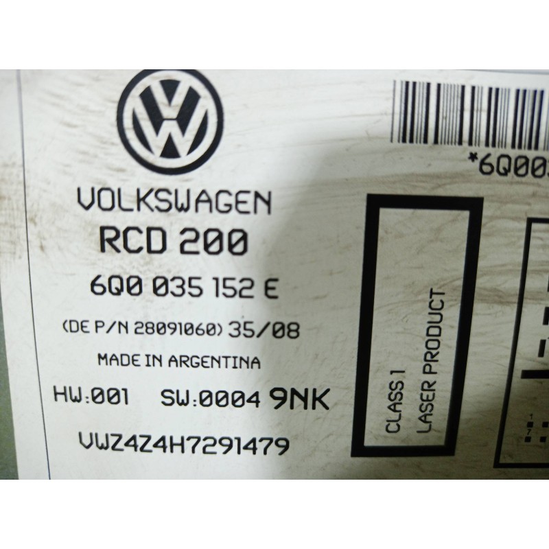 Recambio de sistema audio / radio cd para volkswagen polo (9n3) 1.4 tdi referencia OEM IAM 6Q0035152E 6Q0035152E 6Q0035152E