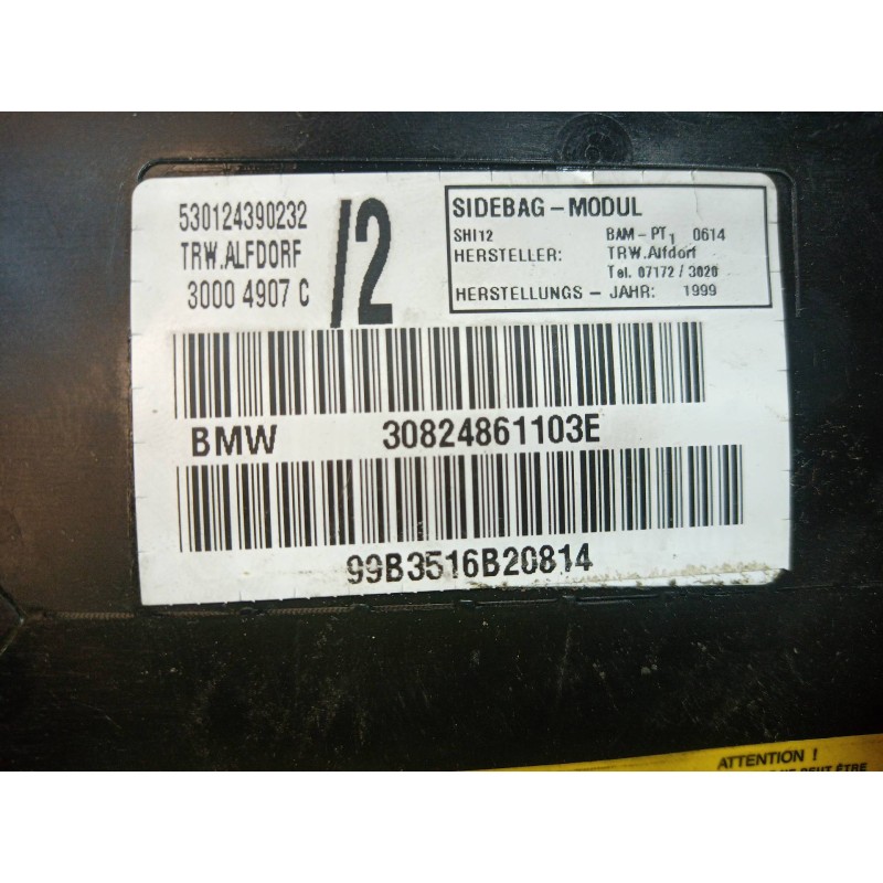Recambio de airbag lateral delantero izquierdo para bmw serie 3 coupe (e46) 2.0 16v cat referencia OEM IAM 30824861103E 30824861