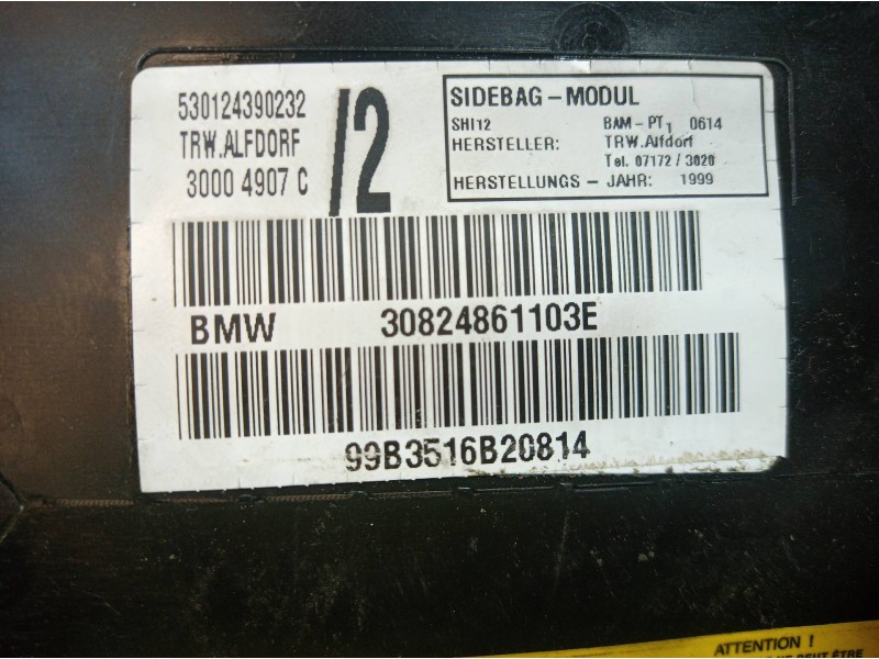 Recambio de airbag lateral delantero izquierdo para bmw serie 3 coupe (e46) 2.0 16v cat referencia OEM IAM 30824861103E 30824861