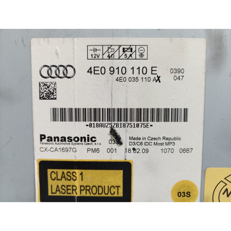 Recambio de sistema audio / radio cd para audi a8 (4e2) 3.7 quattro referencia OEM IAM 4E0910110E 4E0910110E 4E0910110E
