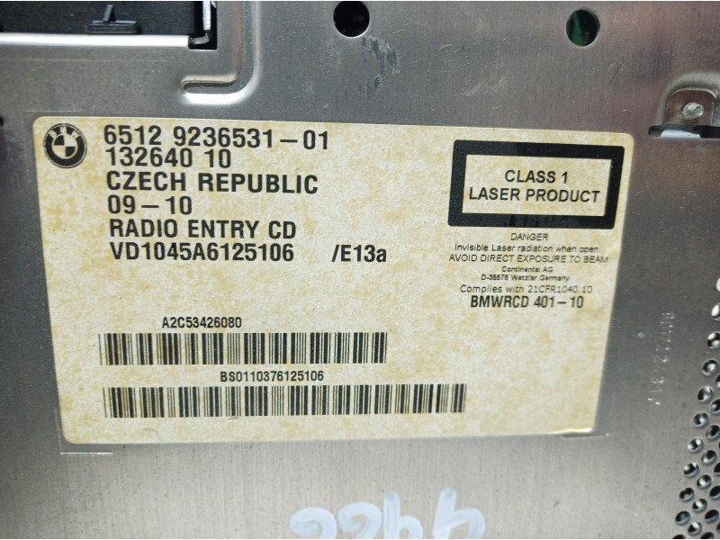 Recambio de sistema audio / radio cd para bmw serie 3 berlina (e90) 316d referencia OEM IAM 65129236531 65129236531 65129236531