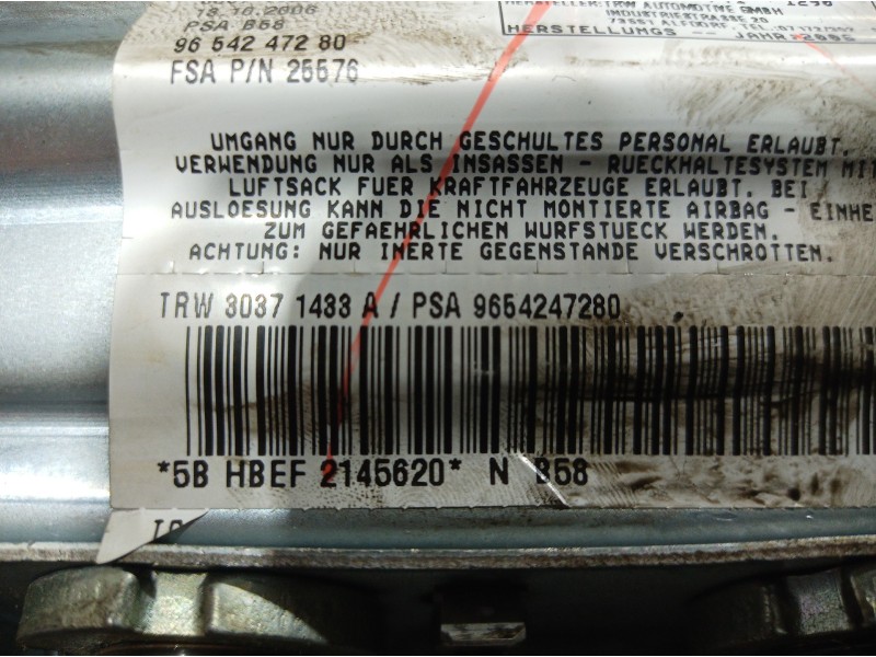 Recambio de airbag delantero derecho para citroën c4 picasso millenium referencia OEM IAM 9654247280 9654247280 9654247280