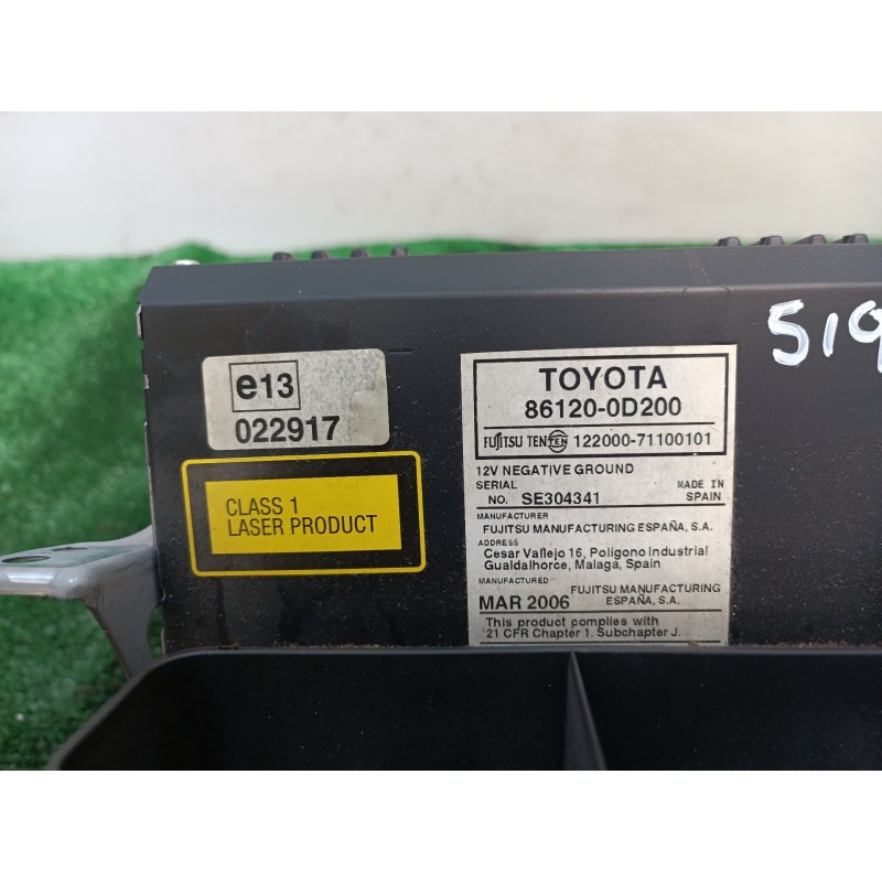 Recambio de sistema audio / radio cd para toyota yaris (ksp9/scp9/nlp9) básico referencia OEM IAM 861200D200 861200D200 861200D2