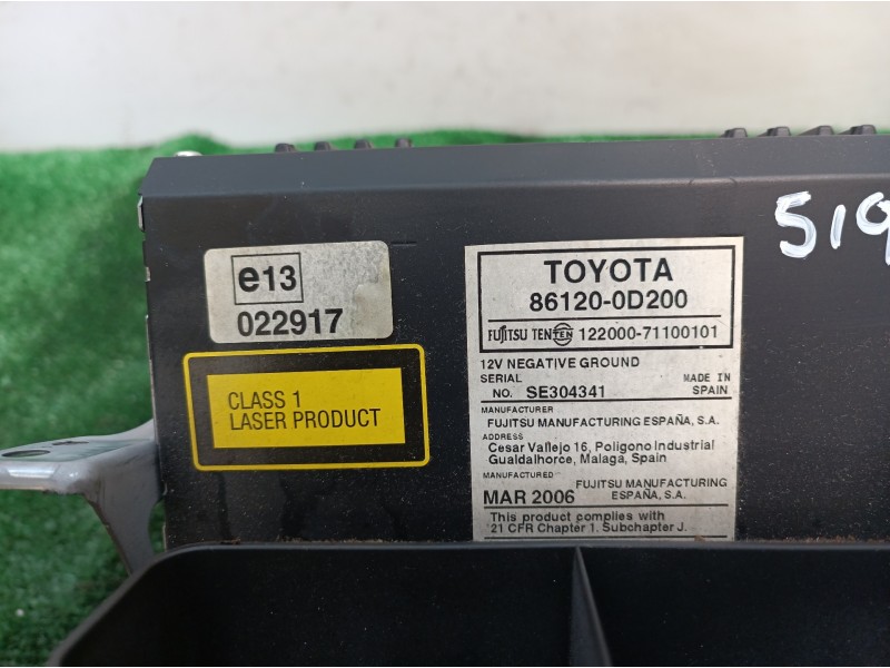 Recambio de sistema audio / radio cd para toyota yaris (ksp9/scp9/nlp9) básico referencia OEM IAM 861200D200 861200D200 861200D2