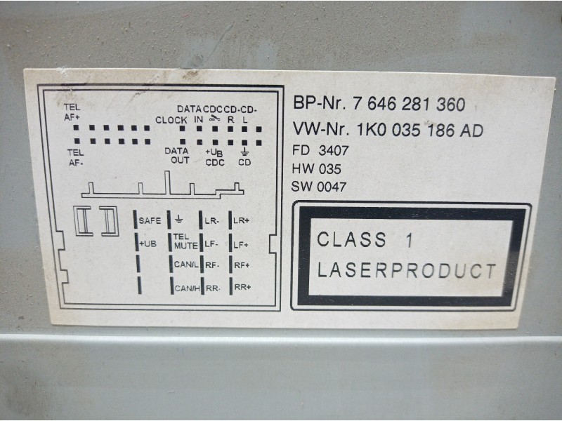 Recambio de sistema audio / radio cd para volkswagen golf v variant (1k5) advance referencia OEM IAM 1K0035186AD 1K0035186AD 1K0