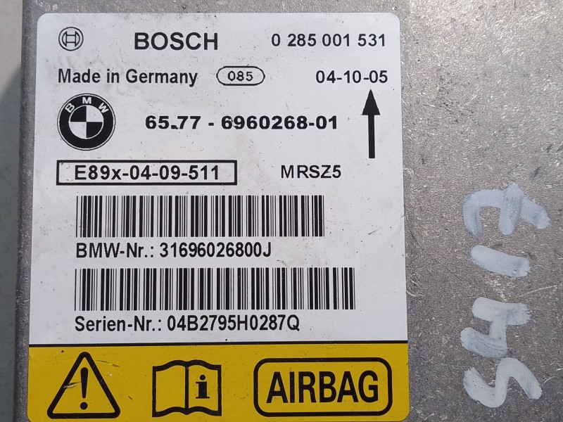 Recambio de centralita airbag para bmw 1 (e87) 116 i referencia OEM IAM 0285001531 6577696026801 31696026800J
