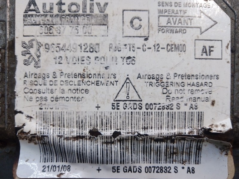 Recambio de centralita airbag para peugeot 307 cc (3b) 2.0 hdi 135 referencia OEM IAM 9654491280 9654491280 606877500