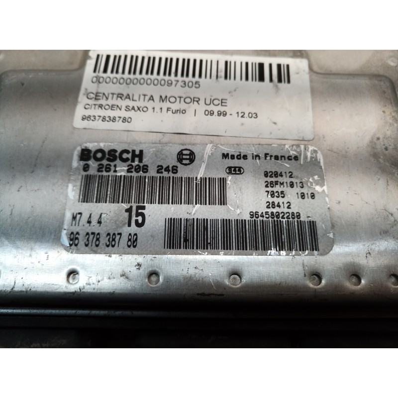 Recambio de centralita motor uce para citroën saxo 1.1 furio referencia OEM IAM 9637838780 0261206246 1115219