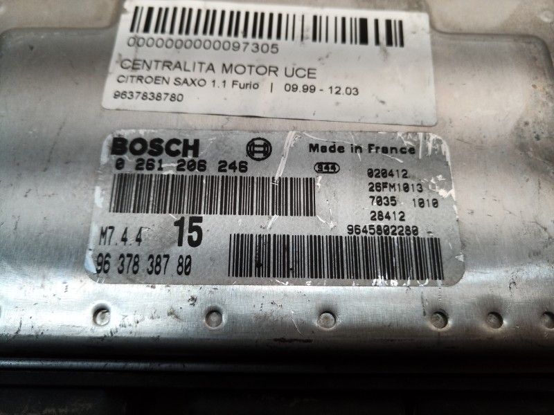 Recambio de centralita motor uce para citroën saxo 1.1 furio referencia OEM IAM 9637838780 0261206246 1115219