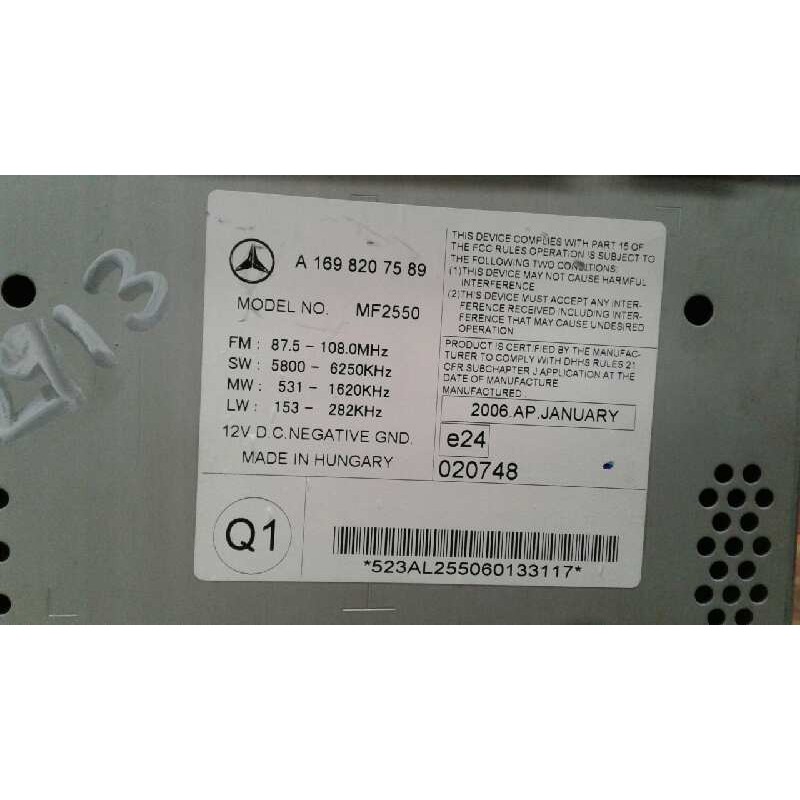 Recambio de sistema audio / radio cd para mercedes-benz clase a (w169) a 180 cdi (169.007) referencia OEM IAM 1698207589  