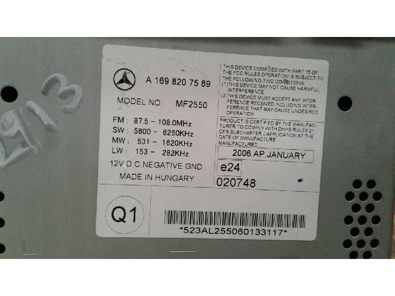 Recambio de sistema audio / radio cd para mercedes-benz clase a (w169) a 180 cdi (169.007) referencia OEM IAM 1698207589  