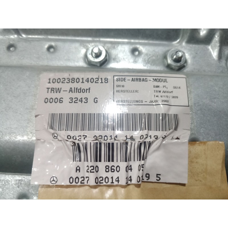 Recambio de airbag lateral trasero derecho para mercedes-benz clase s (w220) berlina 3.2 cdi cat referencia OEM IAM 00063243 000