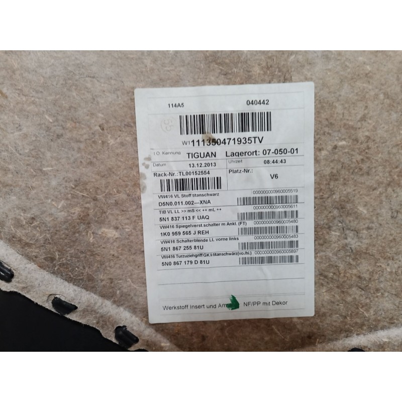 Recambio de guarnecido puerta delantera izquierda para volkswagen tiguan (5n_) 2.0 tdi referencia OEM IAM   