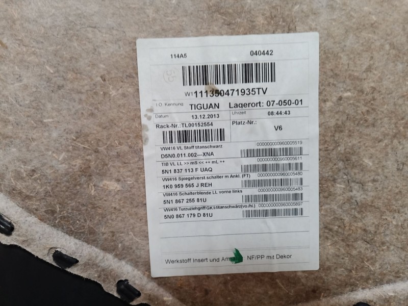 Recambio de guarnecido puerta delantera izquierda para volkswagen tiguan (5n_) 2.0 tdi referencia OEM IAM   