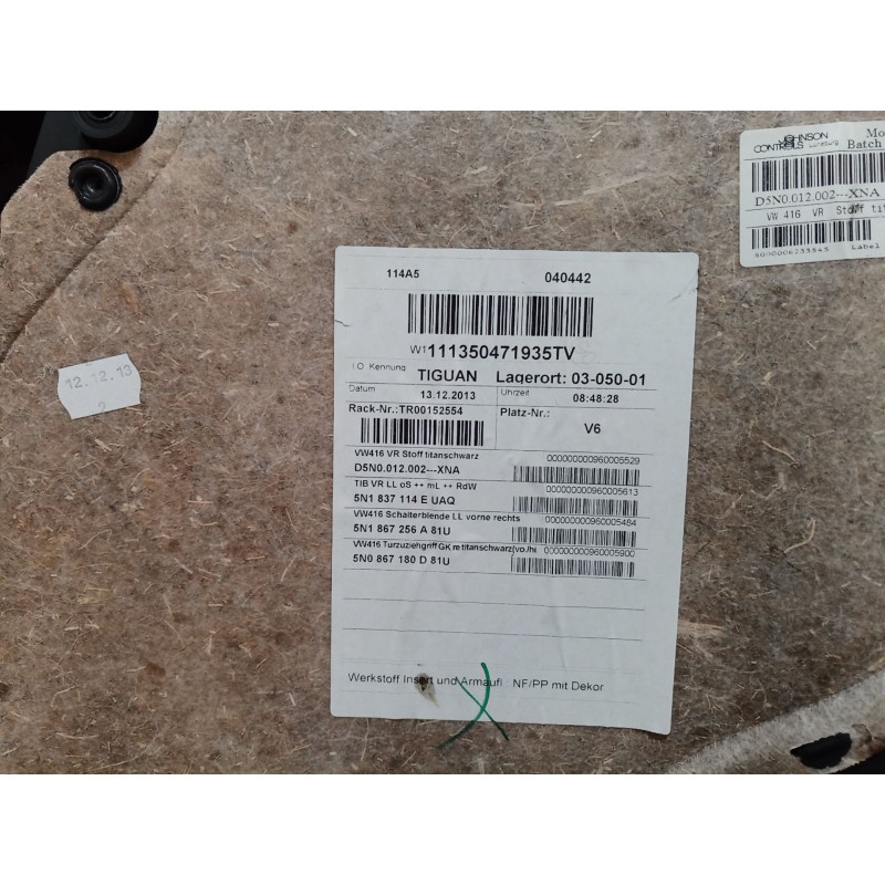 Recambio de guarnecido puerta delantera derecha para volkswagen tiguan (5n_) 2.0 tdi referencia OEM IAM   