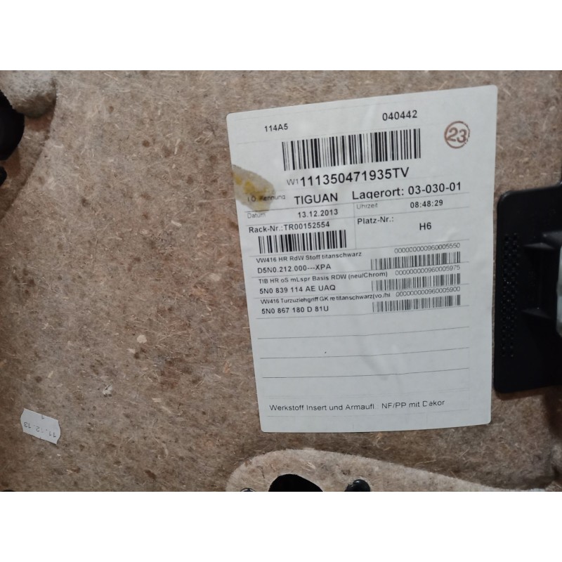 Recambio de guarnecido puerta trasera derecha para volkswagen tiguan (5n_) 2.0 tdi referencia OEM IAM   