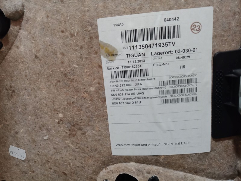 Recambio de guarnecido puerta trasera derecha para volkswagen tiguan (5n_) 2.0 tdi referencia OEM IAM   