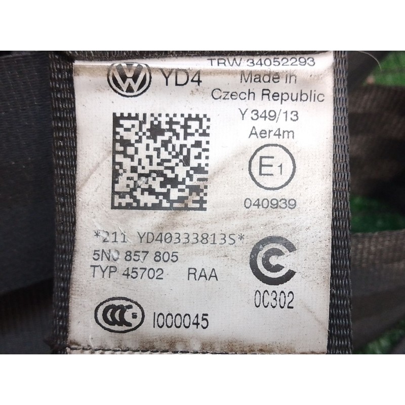 Recambio de cinturon seguridad trasero izquierdo para volkswagen tiguan (5n_) 2.0 tdi referencia OEM IAM 5N0857805 YD40333813S 3