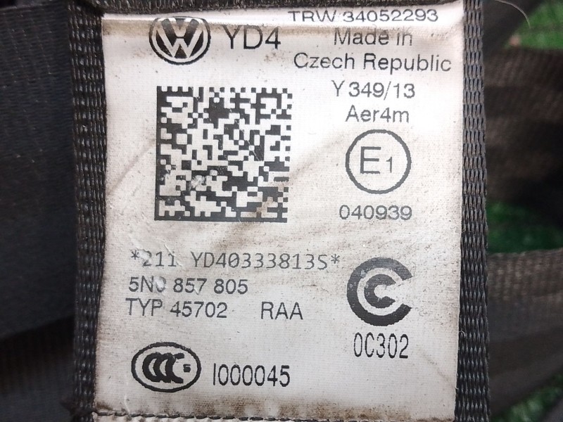Recambio de cinturon seguridad trasero izquierdo para volkswagen tiguan (5n_) 2.0 tdi referencia OEM IAM 5N0857805 YD40333813S 3