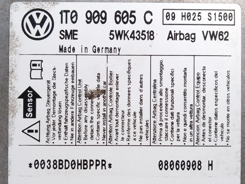 Recambio de centralita airbag para volkswagen touran (1t1, 1t2) 2.0 tdi 16v referencia OEM IAM   