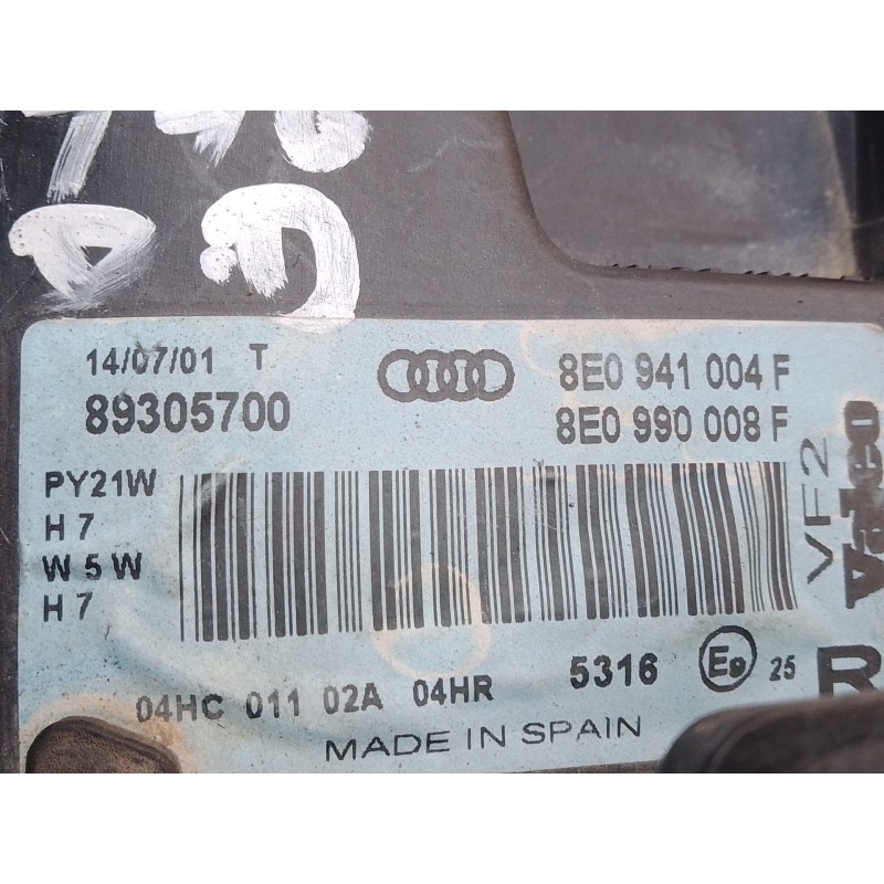 Recambio de faro derecho para audi a4 berlina (8e) 1.9 tdi (96kw) referencia OEM IAM 89305700 8E0990008F 8E0941004F