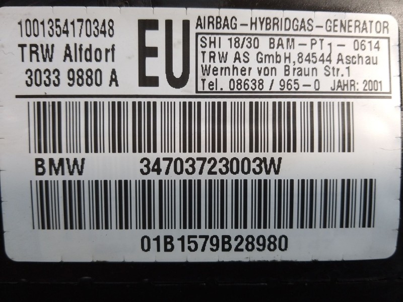 Recambio de airbag lateral delantero derecho para bmw 3 (e46) 320 d referencia OEM IAM 30339880A 01B1579B28980 34703723003W