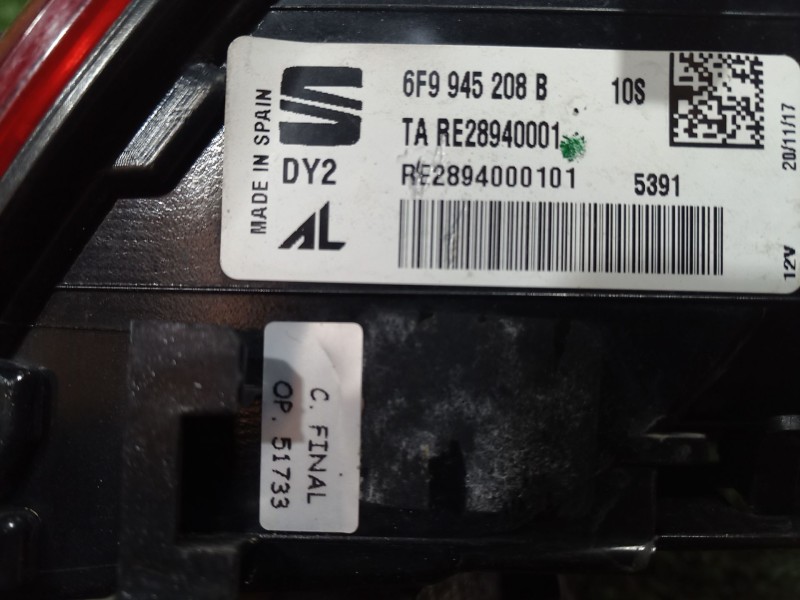 Recambio de piloto trasero derecho para seat arona (kj7, kjp) 1.0 tsi referencia OEM IAM   